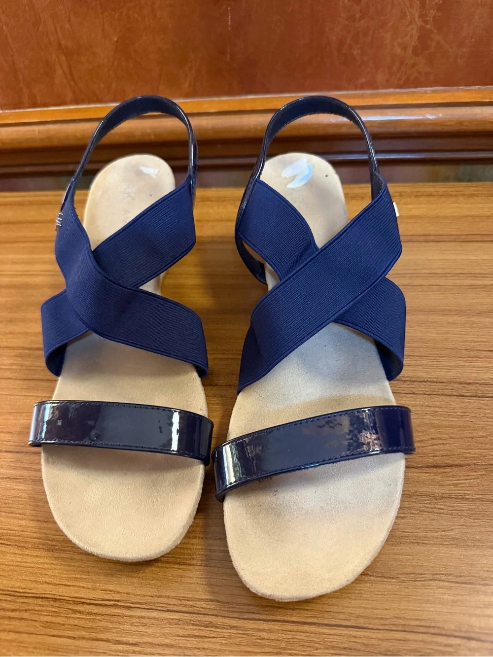 Anne Klein Regina Navy Blue Cork Wedge Sandals Womens Size 8.5 M Excellent